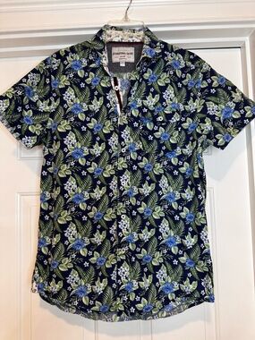 International Report Mens Floral Hawaiian Tropical Resort Short Sleeve Shirt S